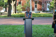 College of Sciences Dean Susan Lozier welcomes guests to the September Sciences Celebration (Photo Renay San Miguel)