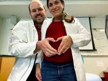 Christina Ragan (right) and her husband Zachary Grieb have studied the neuroscience of mental health and parenthood for years, and are now set to become parents themselves.