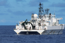 One of two ships involved in collecting data for the study sailing in the North Pacific Subtropical Gyre. Photo credit: Tara Clemente. One of two ships involved in collecting data for the study sailing in the North Pacific Subtropical Gyre. Photo credit: Tara Clemente.